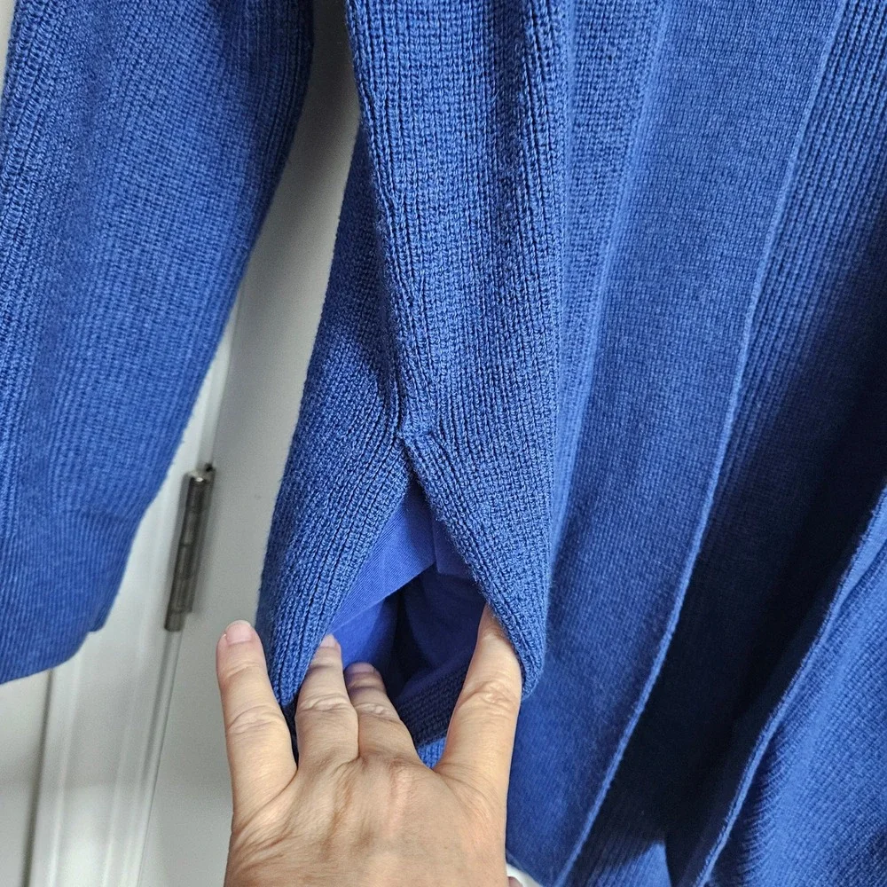 Lululemon Ribbed Long Wrap Cardigan Women 4 Blue‎ Merino Wool Blend Open Pocket